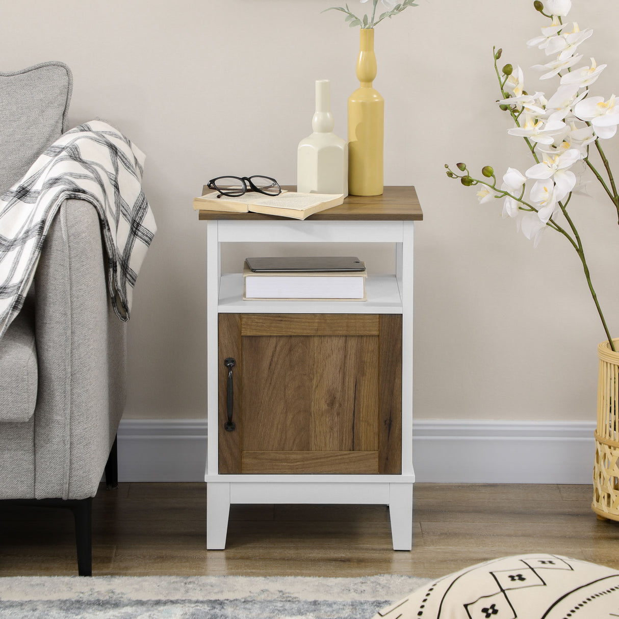 easycomfort easycomfort comodino con armadietto e ripiano in truciolato dallo stile rustico 38 5x35x59 7cm bianco