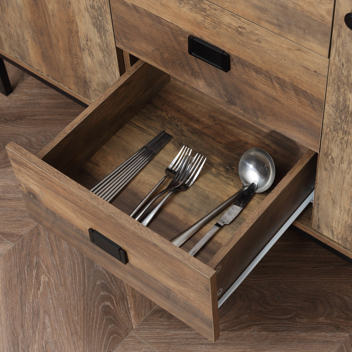 easycomfort easycomfort credenza moderna in truciolato e metallo con 2 armadietti a 2 ante con ripiani e 3 cassetti 120x39 5x77 cm