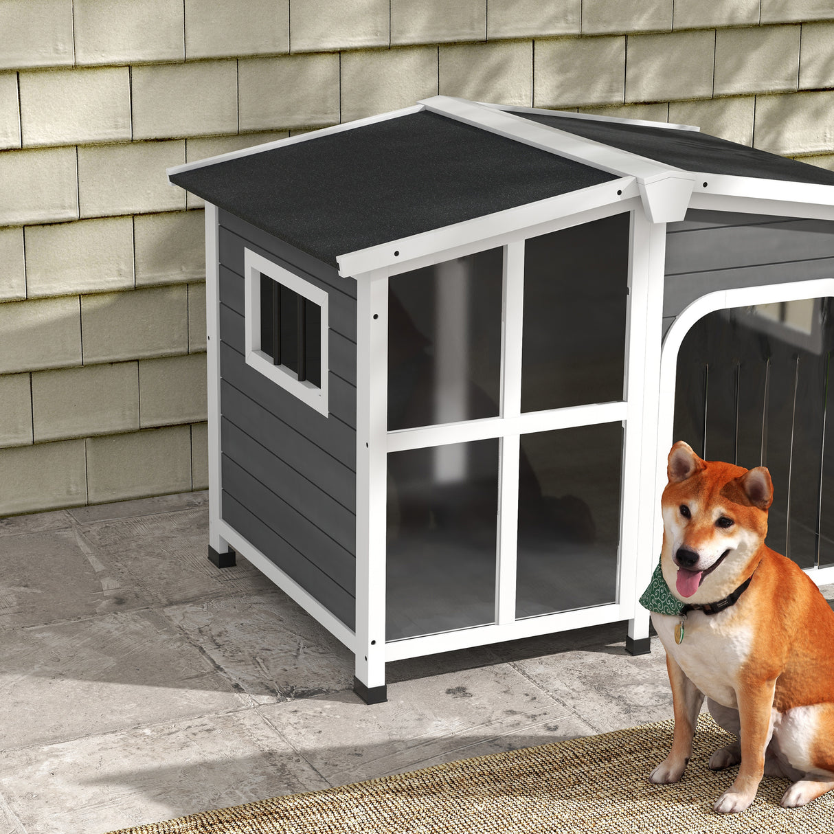 easycomfort easycomfort cuccia per cani taglia media da esterno in legno con tetto apribile 101x66 5x70 5 cm grigio