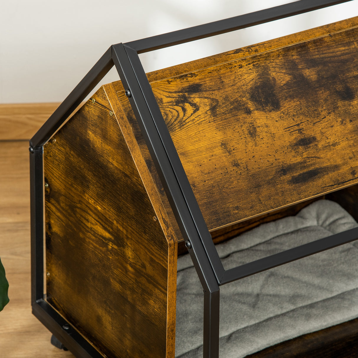 easycomfort easycomfort cuccia per gatti da interno con cuscino lavabile casetta per gatti in legno e acciaio stile industriale con 4 ruote marrone rustico