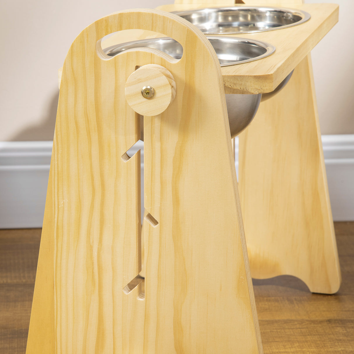 easycomfort easycomfort doppia ciotola per cani rialzata regolabile 2 ciotole in acciaio e base in legno per cani grandi e piccoli 49x25x41cm