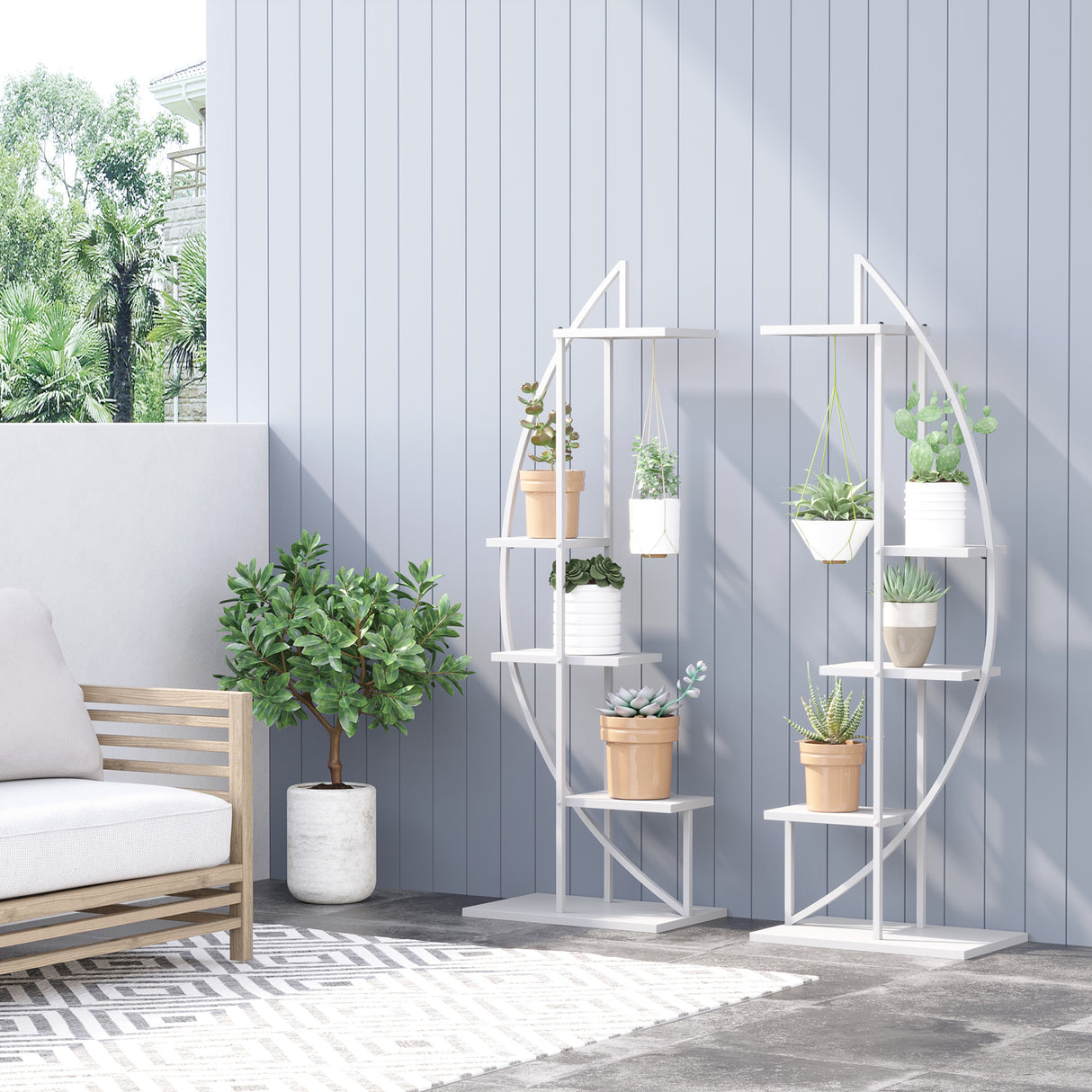 easycomfort easycomfort fioriera in metallo a 5 ripiani 2 pezzi per interni ed esterni 53x33x154cm bianco