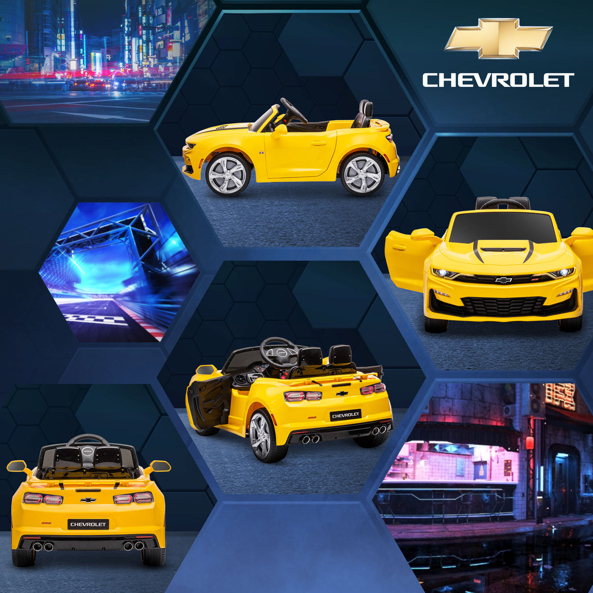 easycomfort easycomfort macchina elettrica per bambini 12v marchio chevrolet camaro con telecomando giallo