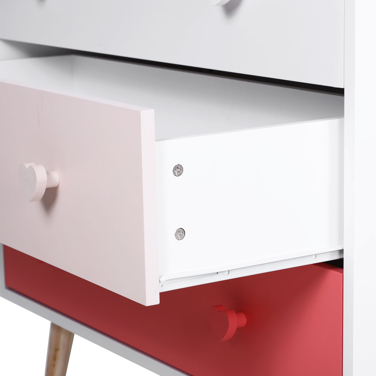 easycomfort easycomfort mobile cassettiera con gambe in legno di pino 3 cassetti bianco e rosa 90 x 42 x 80cm