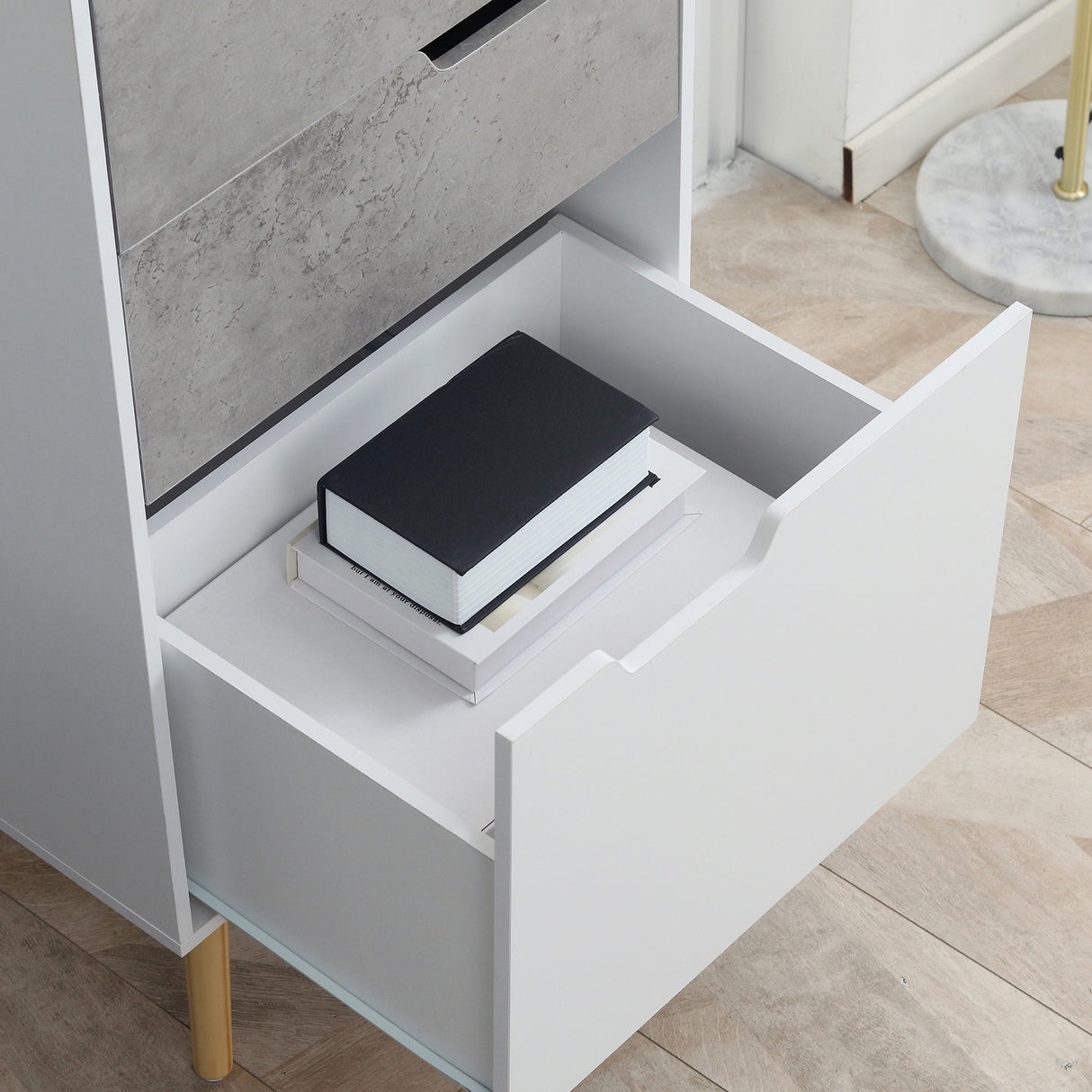 easycomfort easycomfort mobile da salotto con 3 cassetti e 2 ripiani aperti in truciolato e legno di pino 50x39x169 5 cm grigio bianco