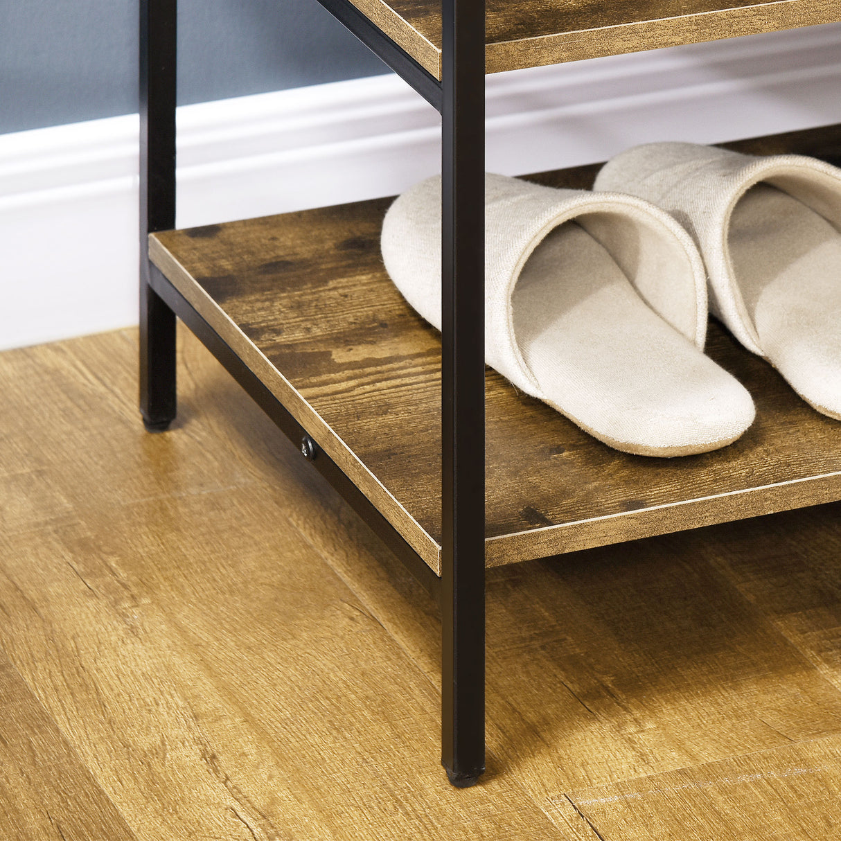 easycomfort easycomfort mobile in stile industriale con cassetto e armadietto in legno e acciaio 147x40x77cm marrone