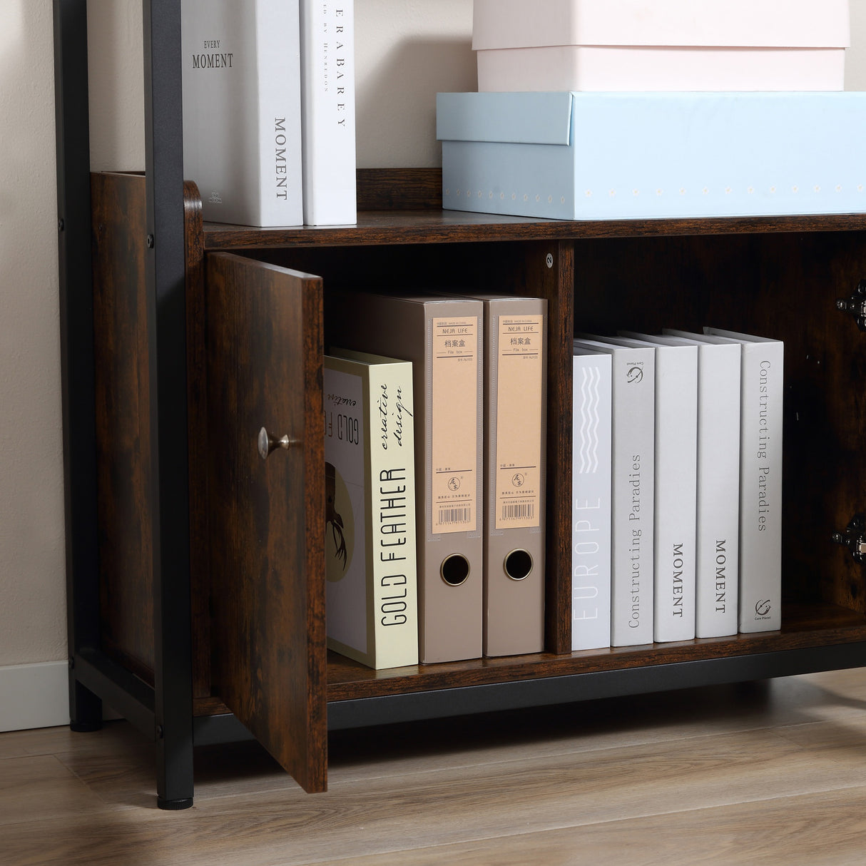 easycomfort easycomfort mobile libreria 4 ripiani con armadietto a 2 ante libreria scaffale in stile industriale per casa e ufficio 75x30x180cm marrone