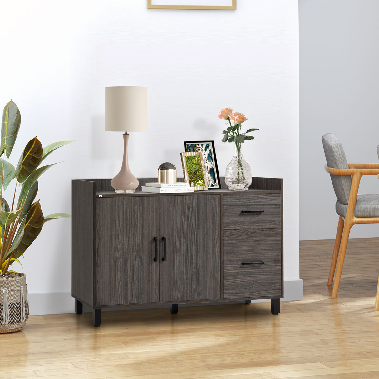 easycomfort easycomfort mobile multiuso in legno con armadietto 2 ante e cassetti 120x40x80cm grigio