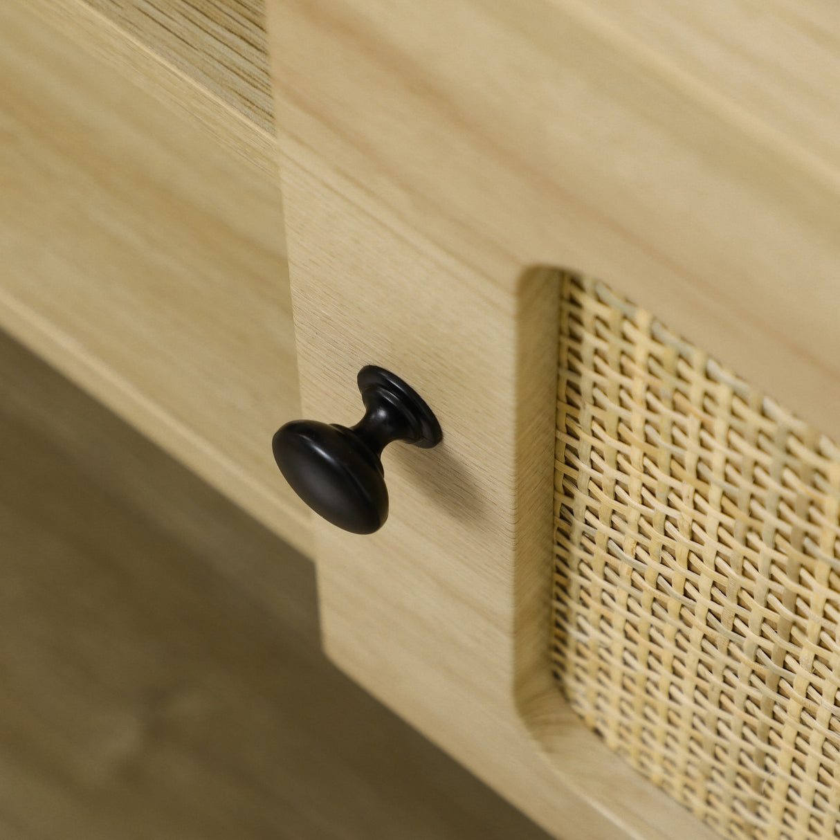 easycomfort easycomfort mobile porta tv fino 60 in legno e rattan stile boho con 2 armadietti 50x39x48 3cm naturale