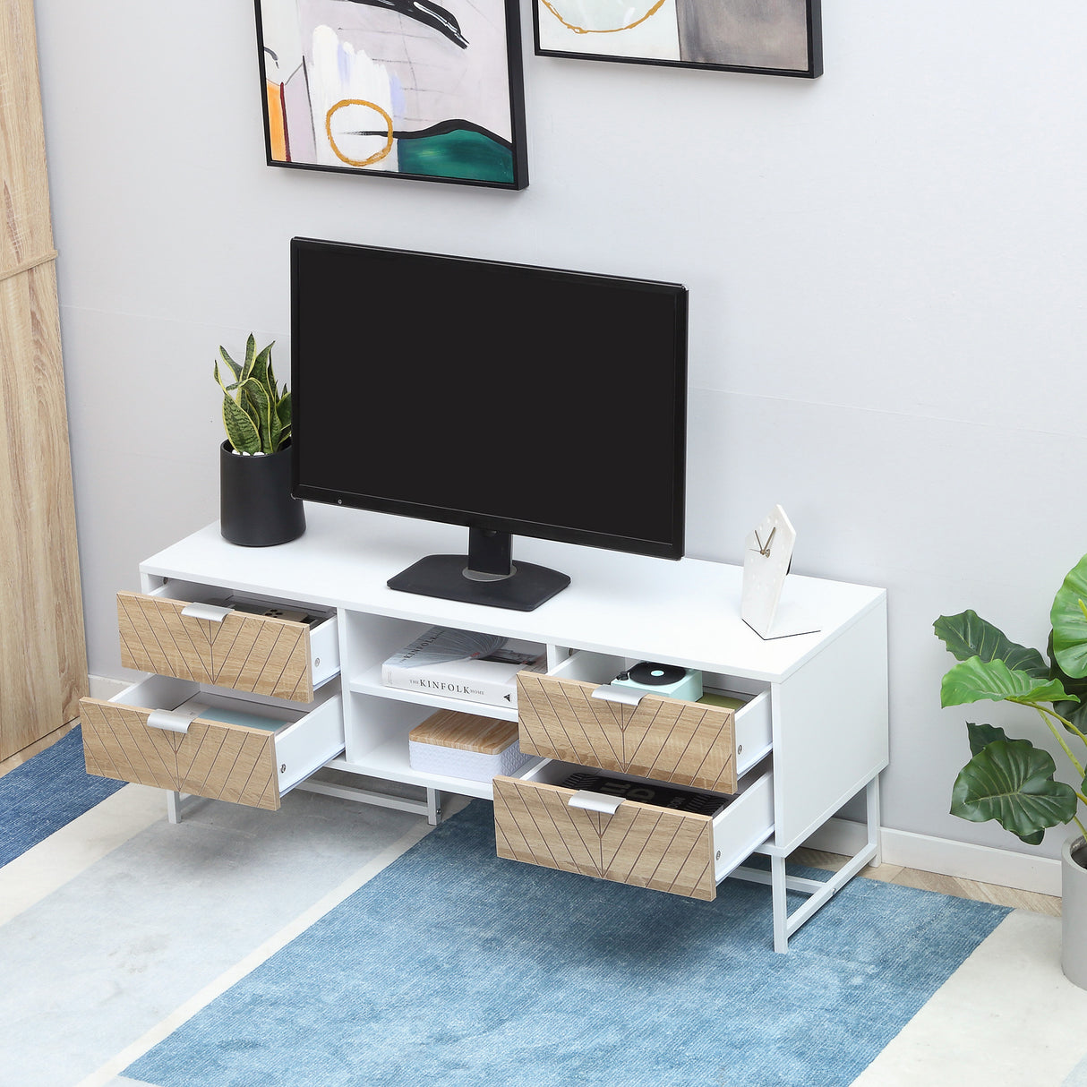 easycomfort easycomfort mobile porta tv in legno per televisioni 32 47 120x39x48cm bianco e rovere