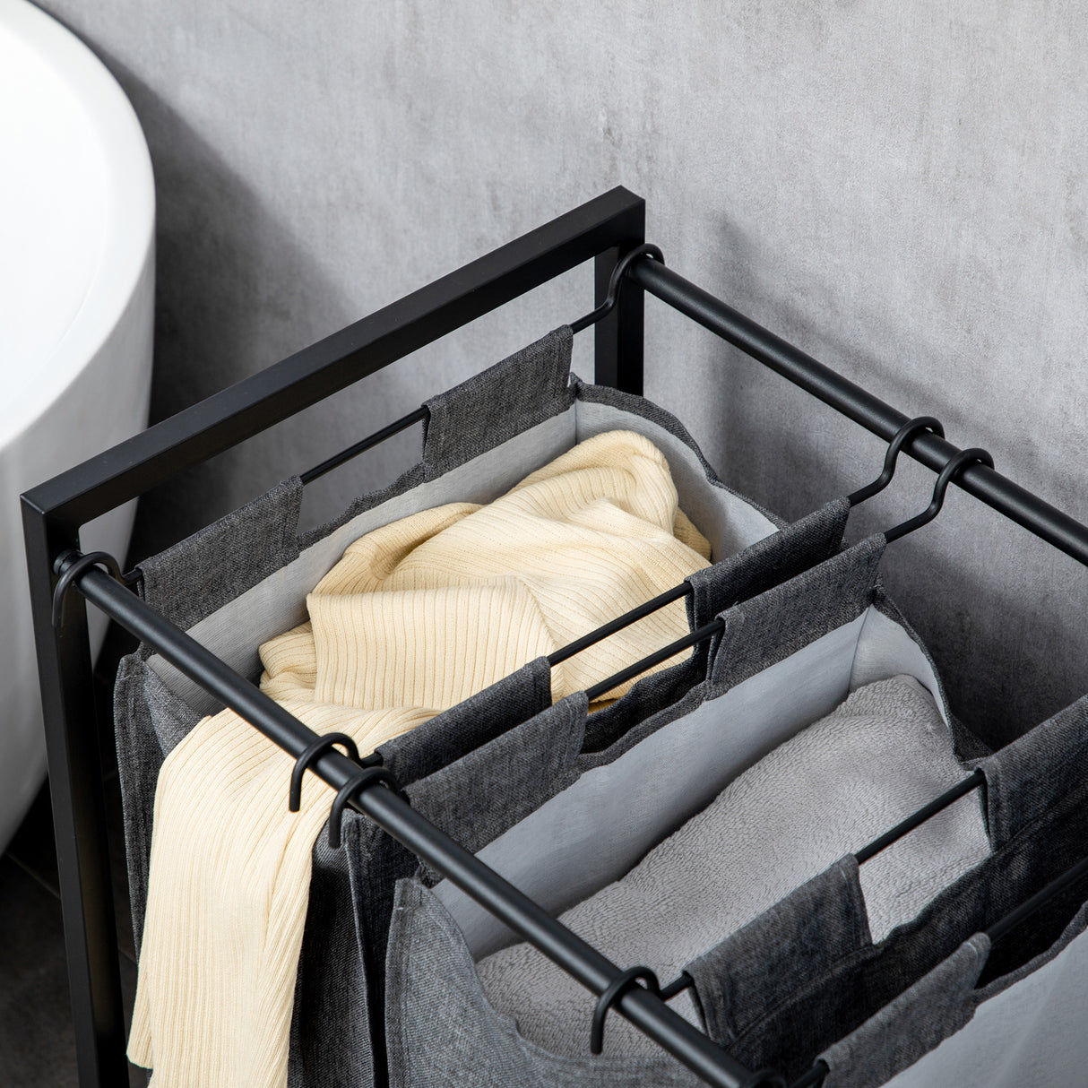 easycomfort easycomfort mobile portabiancheria in stile industriale con 3 sacchi in tessuto e 3 ripiani 106x40x75cm