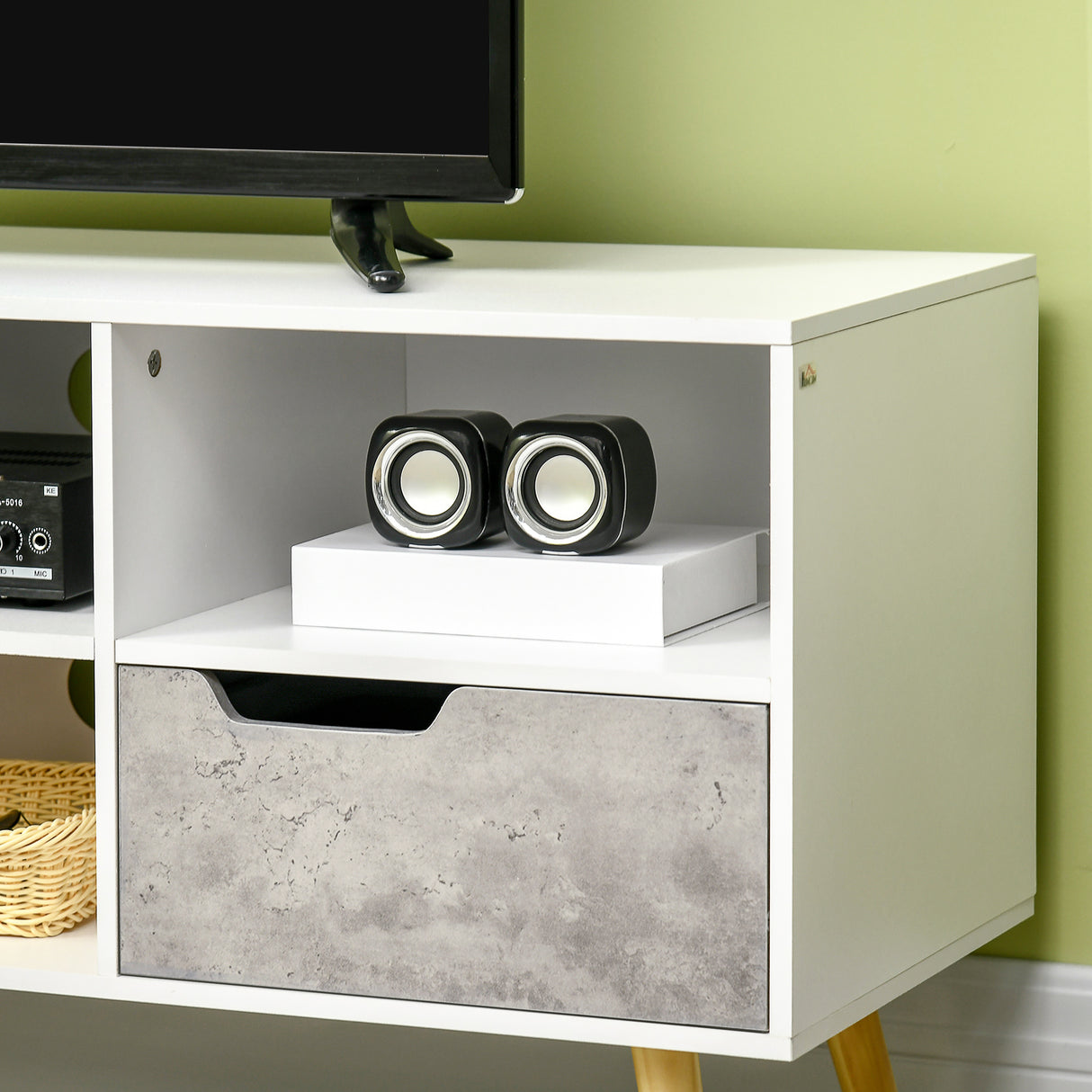 easycomfort easycomfort mobile tv moderno con cassetti e mensole in legno per tv fino 50 117x39x56 7cm bianco e grigio