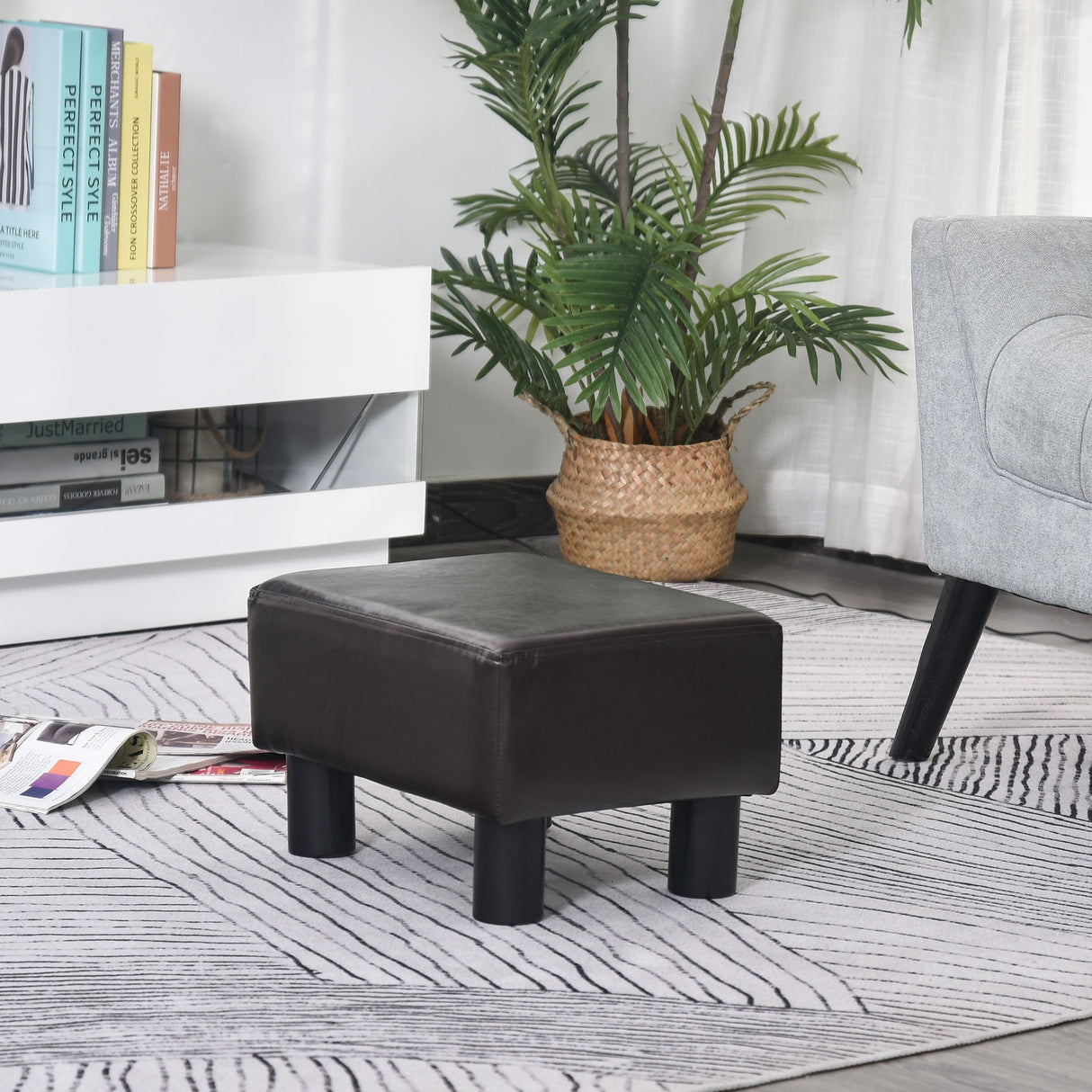 easycomfort easycomfort pouf poggiapiedi imbottito rettangolare e in finta pelle 40x30x24 cm marrone