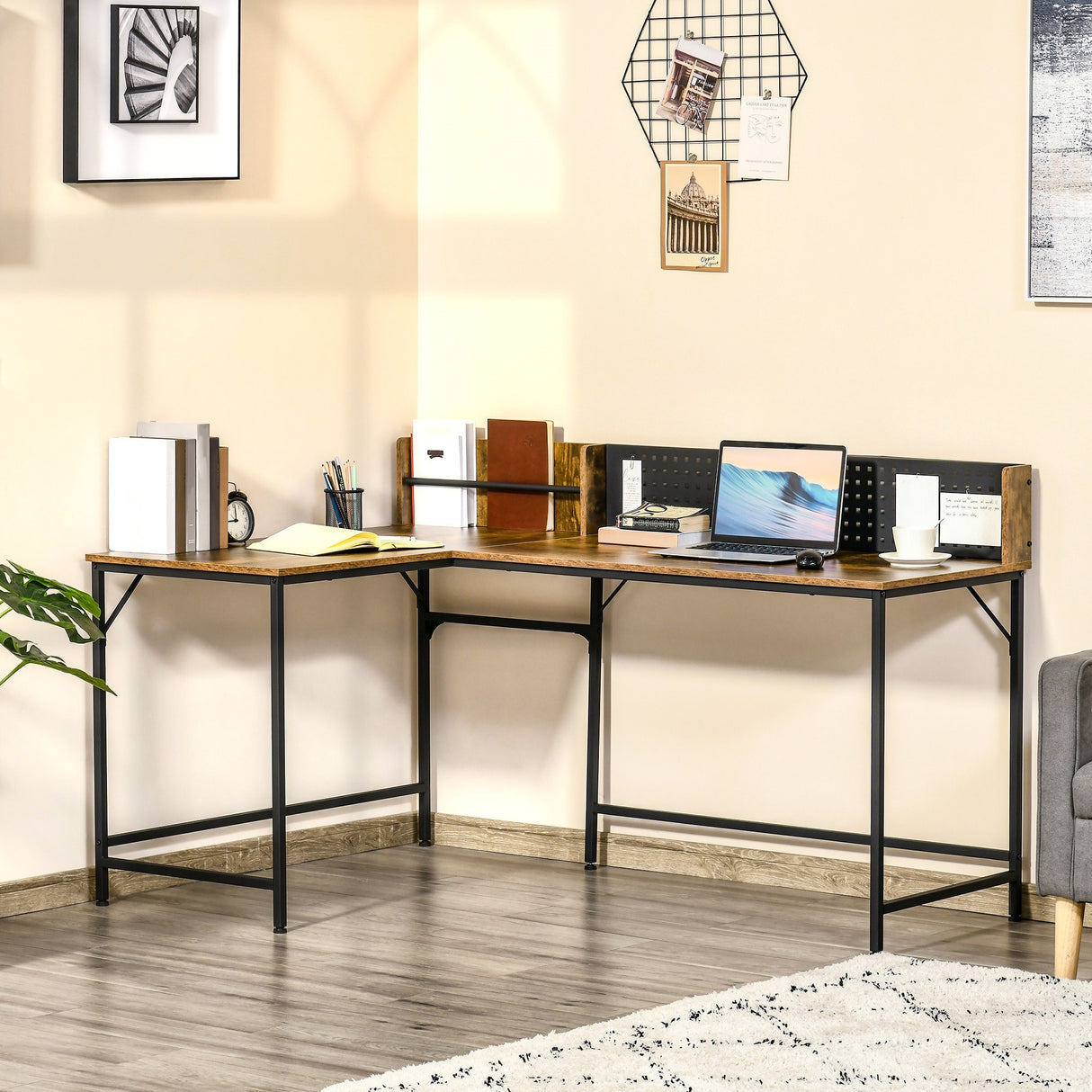 easycomfort easycomfort scrivania angolare in stile industriale per camera e ufficio 165x110x95cm marrone rustico