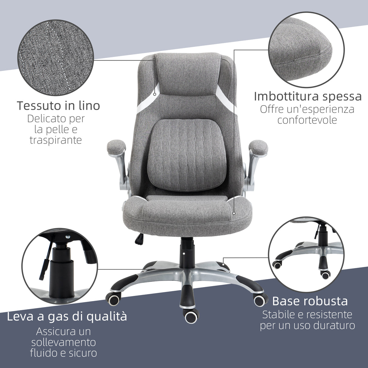 easycomfort easycomfort sedia da ufficio reclinabile in tessuto traspirante e acciaio con altezza regolabile 68x76x109 117 cm