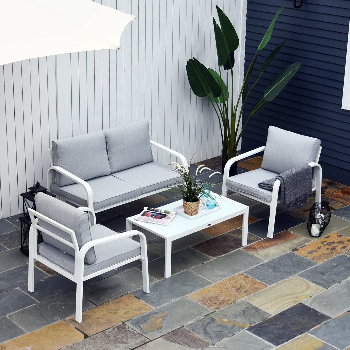 easycomfort easycomfort set mobili da giardino 4 pezzi con 2 sedie 1 divano a 2 posti e 1 tavolino da caffe