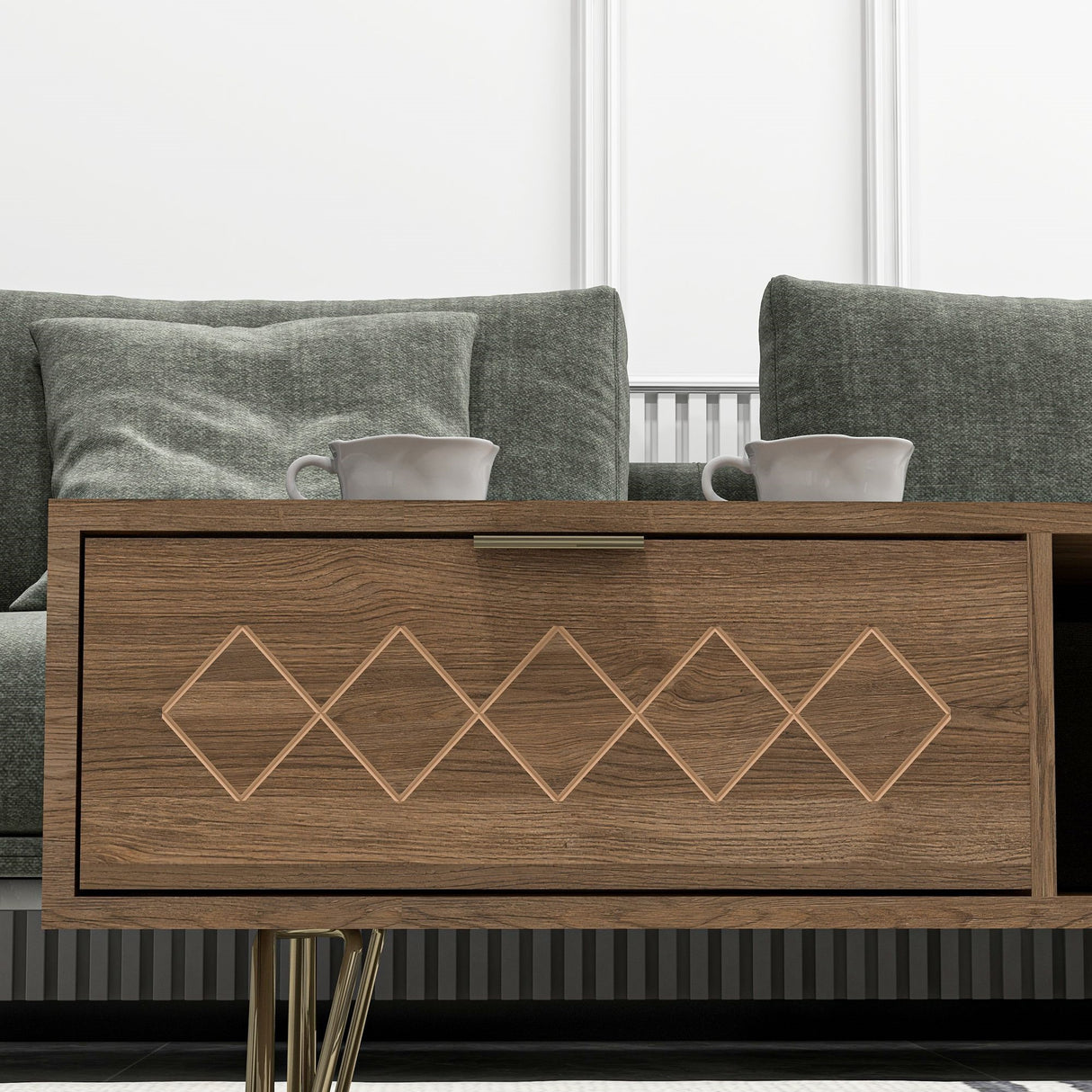 easycomfort easycomfort tavolino da caffe con 2 ripiani aperti e 2 cassetti in truciolato e metallo 95x62x36 5 cm