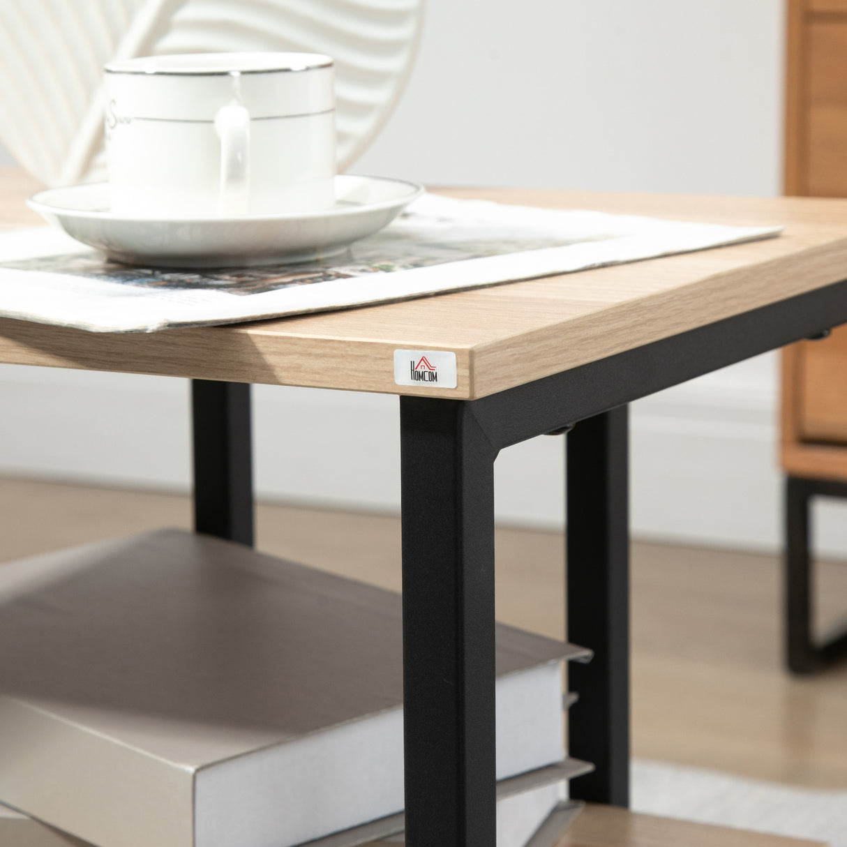 easycomfort easycomfort tavolino da caffe con mensola inferiore in acciaio e legno 45x35x48cm