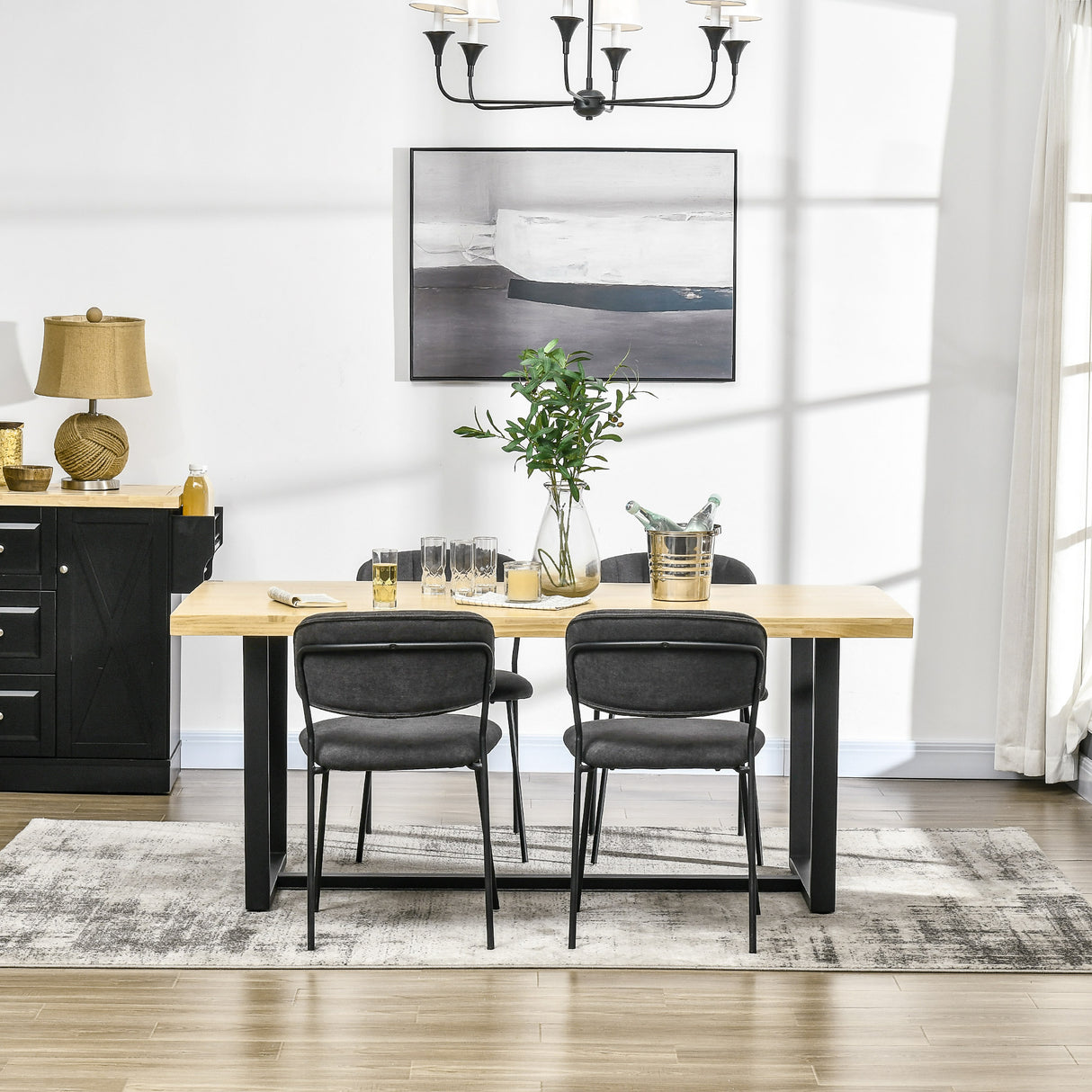 easycomfort easycomfort tavolo da pranzo per 6 persone in legno con base in acciaio e piedini regolabili 180x90x76cm