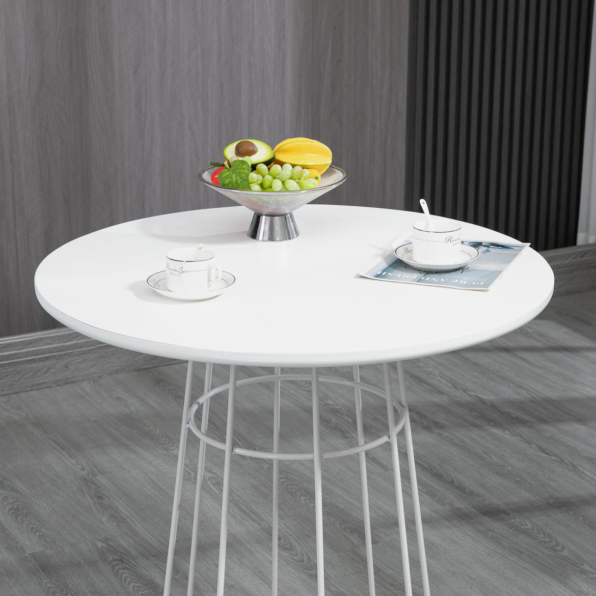 easycomfort easycomfort tavolo rotondo per 4 persone con struttura in acciaio e mdf 80 5x74 6cm bianco