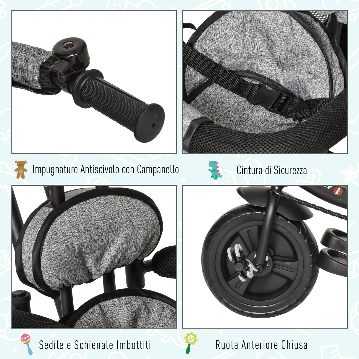 easycomfort easycomfort triciclo passeggino 2 in 1 pieghevole per bambini 18 mesi con maniglione