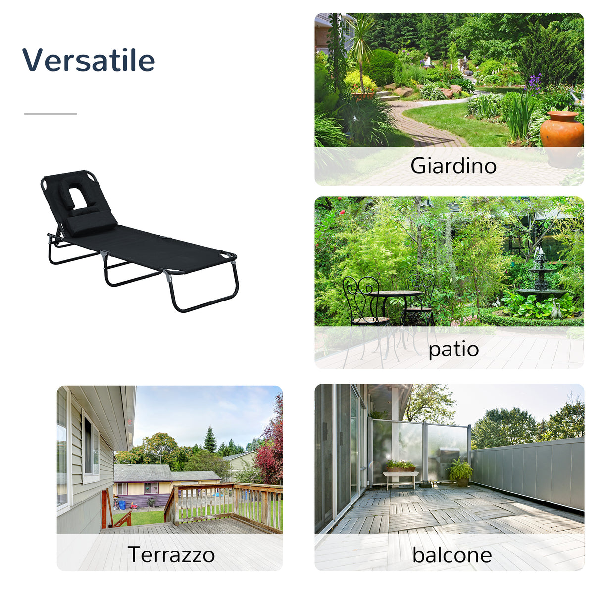 easycomfort easycomfort lettino prendisole sdraio da giardino pieghevole reclinabile con cuscino nero ean 8054111842426