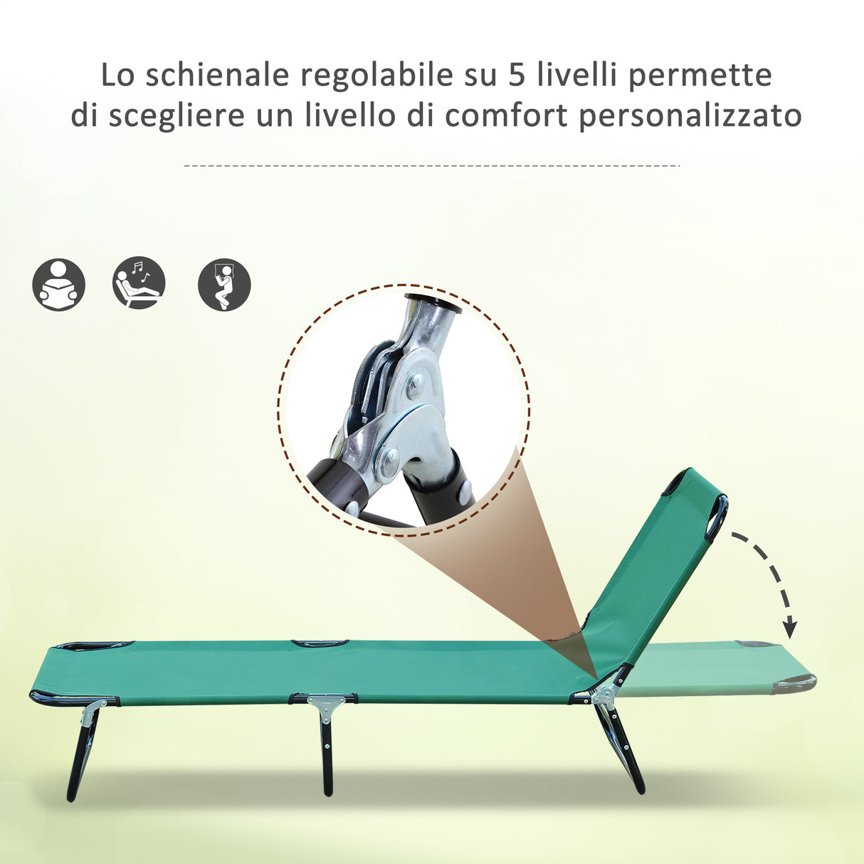 easycomfort easycomfort sdraio da giardino pieghevole con schienale reclinabile su 4 posizioni 190x56x28cm verde