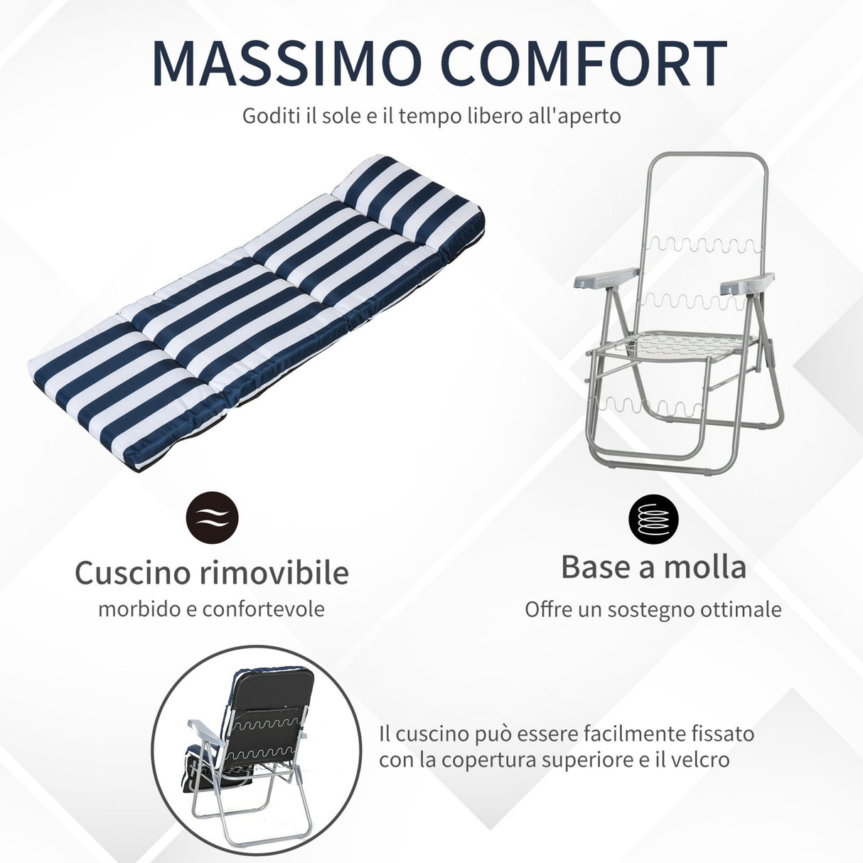 easycomfort easycomfort set 2 sedie a sdraio pieghevoli reclinabili con imbottitura a righe e braccioli bianco e blu ean 8055776915395