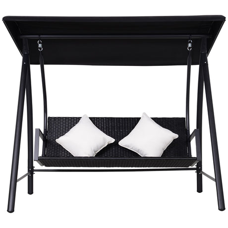 easycomfort easycomfort dondolo 3 posti in rattan e ferro con cuscini e tettuccio parasole nero ean 8054111842969