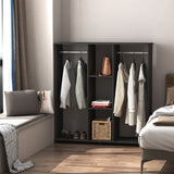 easycomfort easycomfort armadio guardaroba a 5 ripiani con ruote e barre appendiabiti in legno e alluminio nero 120x40x128cm ean 8054111843379