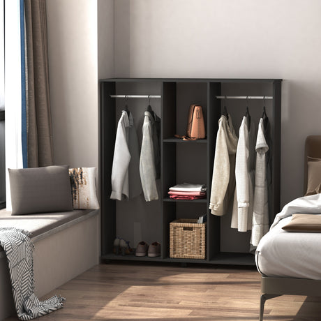 easycomfort easycomfort armadio guardaroba a 5 ripiani con ruote e barre appendiabiti in legno e alluminio nero 120x40x128cm ean 8054111843379