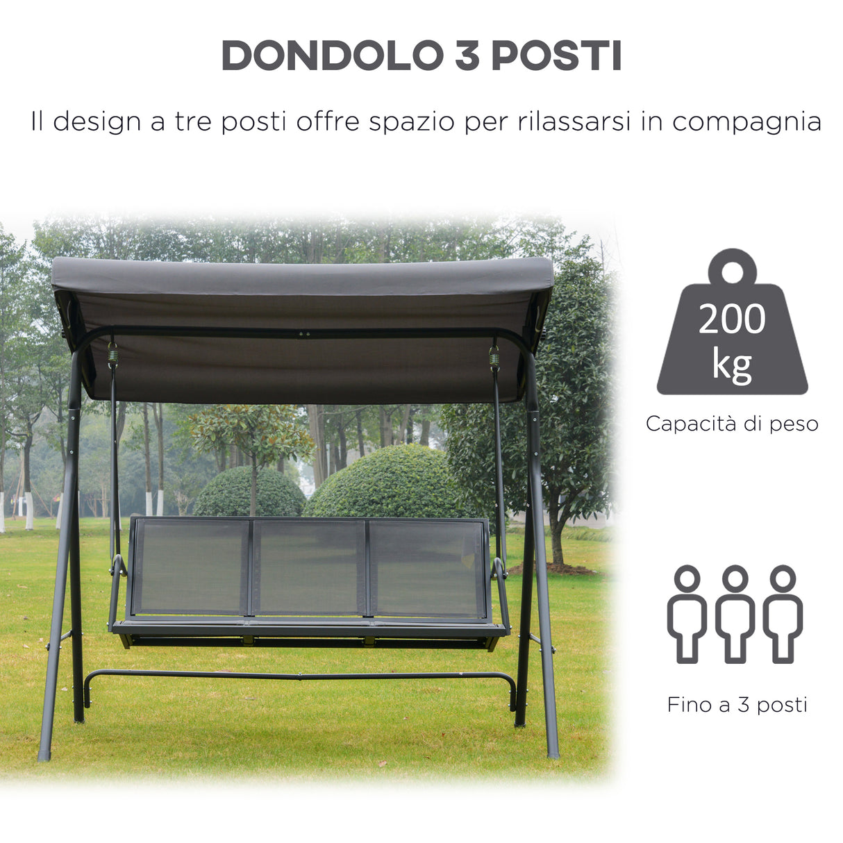 easycomfort easycomfort dondolo 3 posti con baldacchino in acciaio e tessuto poliestere grigio 178x111x155cm ean 8054144130705