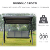 easycomfort easycomfort dondolo 3 posti con baldacchino in acciaio e tessuto poliestere grigio 178x111x155cm ean 8054144130705