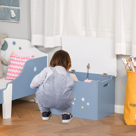 easycomfort easycomfort cassapanca baule portagiochi in legno blu e bianco panca per cameretta bambini 55 x 34 x 35 5 cm