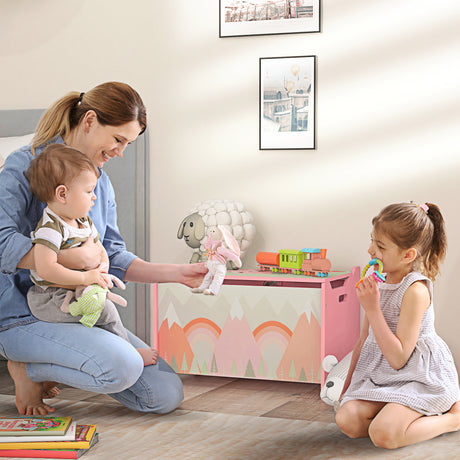 easycomfort easycomfort baule portagiochi per bambini con coperchio e cerniera di sicurezza in mdf 60x37x39cm rosa