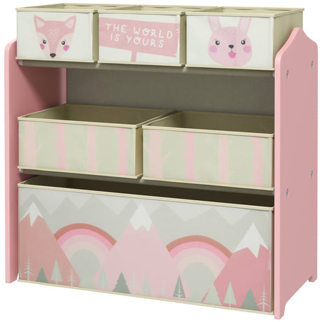 easycomfort easycomfort scaffale portagiochi per bambini con 6 contenitori rimovibili in tessuto 63x30x66cm rosa