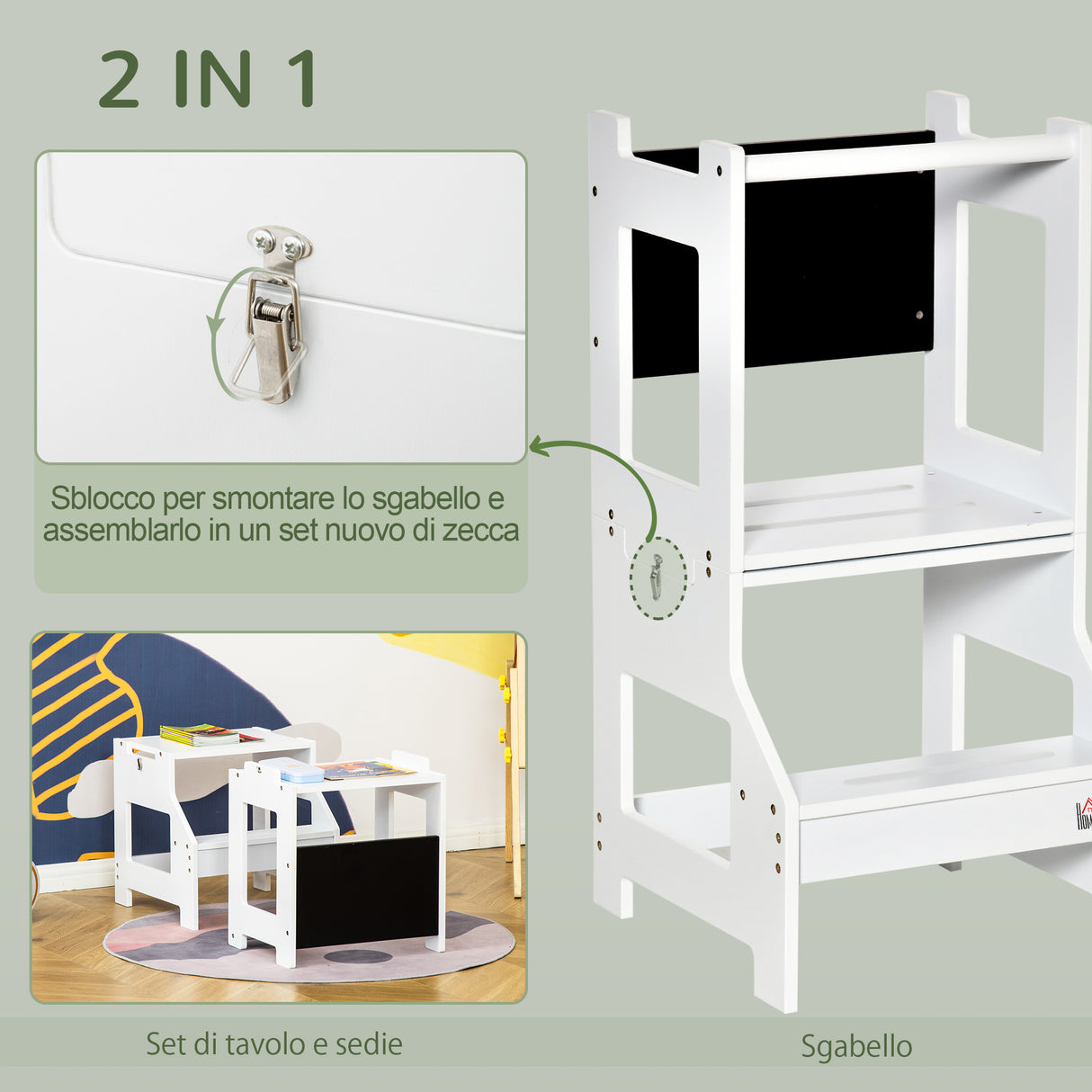 easycomfort easycomfort scala montessori 2 in 1 in mdf staccabile con sgabello lavagna inclusi per bambini 3 6 anni bianco