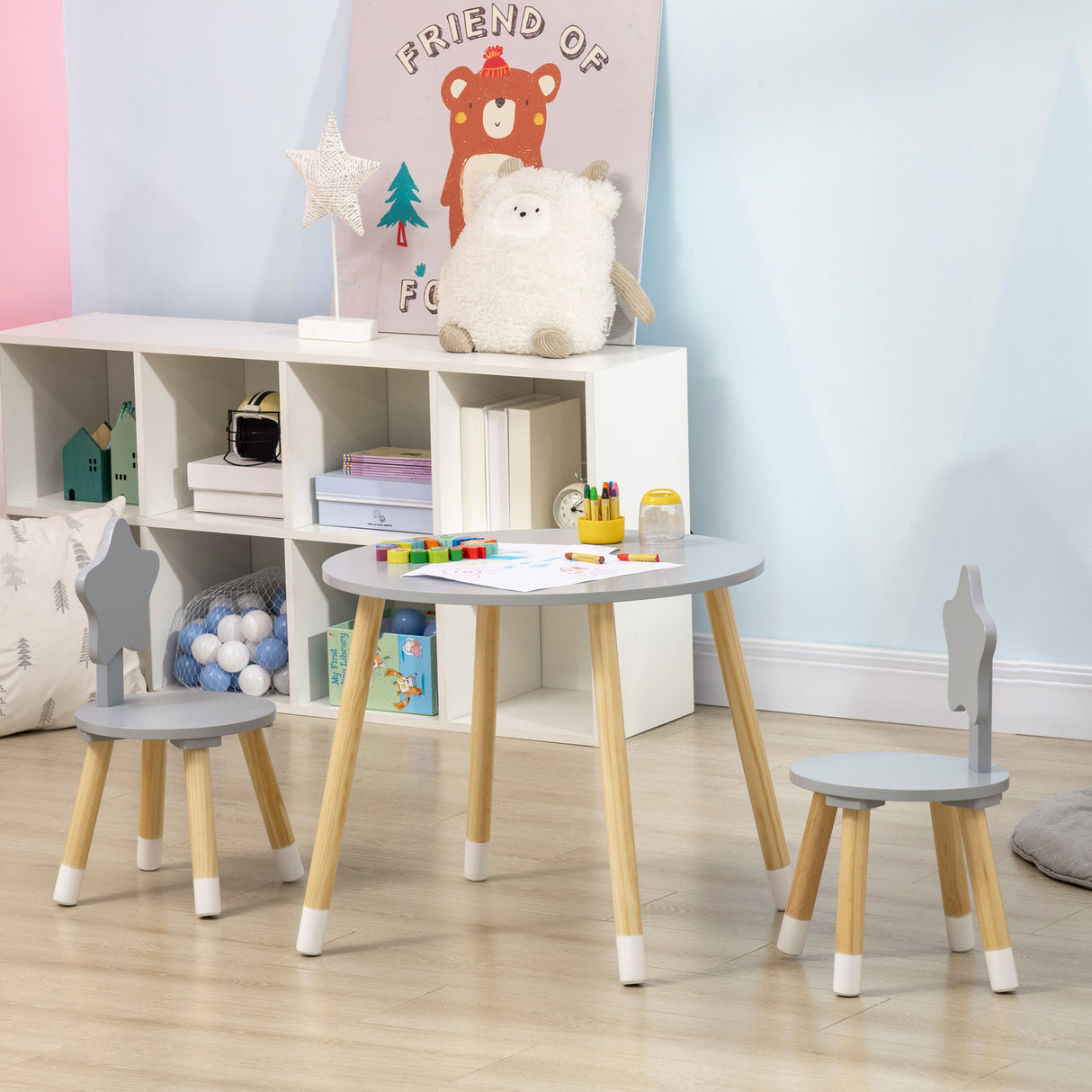 easycomfort easycomfort set tavolo con 2 sedie per bambini in legno eta da 18 mesi a 4 anni grigio