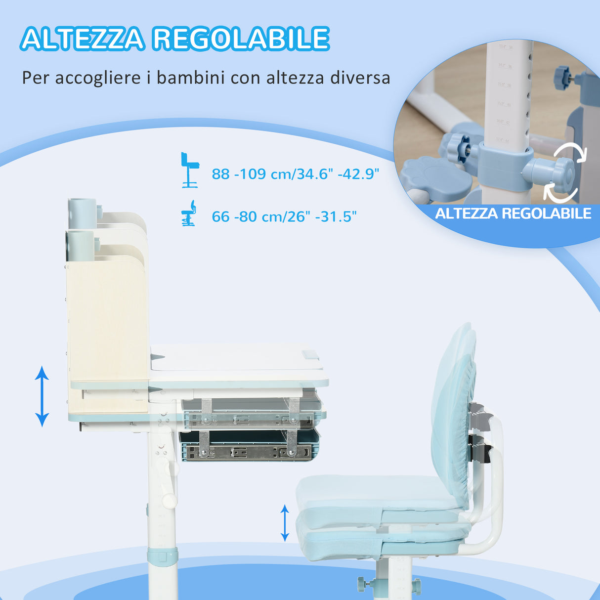 easycomfort easycomfort banco scuola con sedia per bambini 3 12 anni altezza regolabile e piano inclinabile azzurro