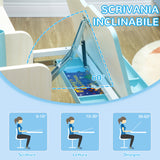 easycomfort easycomfort banco scuola con sedia per bambini 3 12 anni altezza regolabile e piano inclinabile azzurro