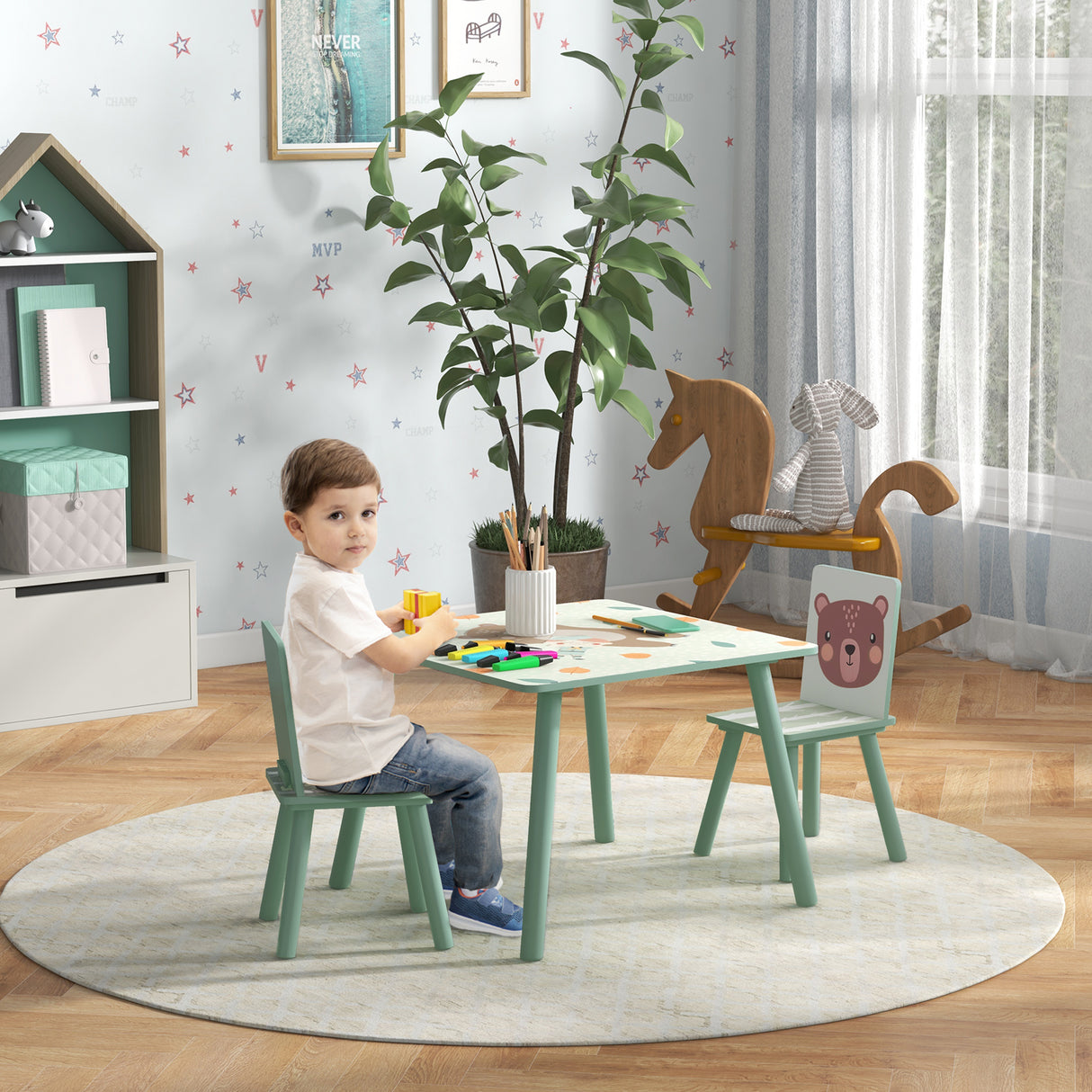 easycomfort easycomfort set tavolo e sedie 3 pezzi per bambini 3 8 anni in mdf e legno di pino verde
