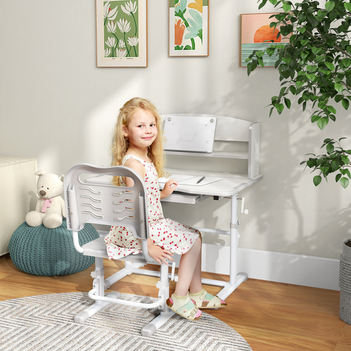 easycomfort easycomfort set scrivania per bambini con sedia regolabile in altezza e piano inclinabile eta 6 12 anni grigio