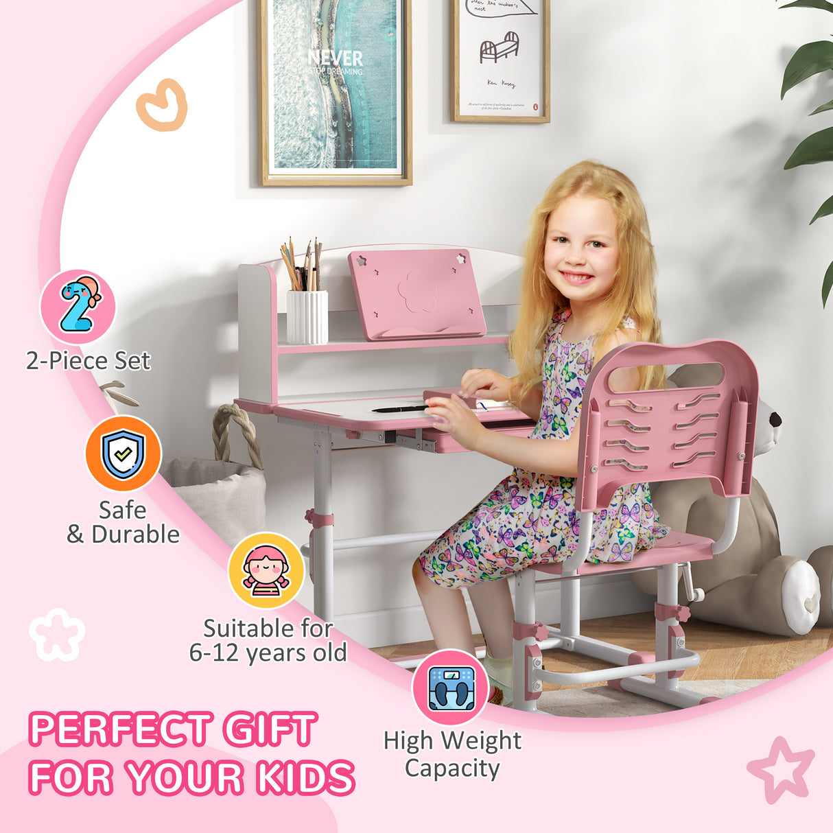 easycomfort easycomfort set scrivania per bambini con sedia regolabile in altezza e piano inclinabile eta 6 12 anni rosa