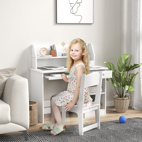 easycomfort easycomfort banco scuola e sedia per bambini da 5 8 anni con scaffale e mensola estraibile in legno bianco
