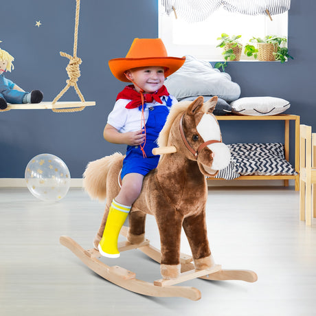 easycomfort easycomfort cavallo a dondolo in legno giocattolo cavalcabile bambini peluche 74 33 62cm