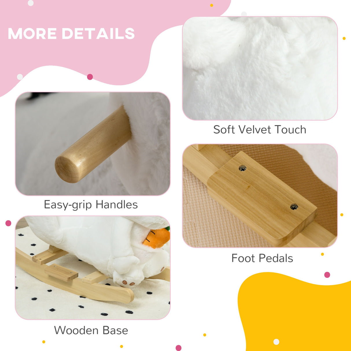 easycomfort easycomfort animale a dondolo a forma di coniglio con suoni e cintura di sicurezza 60x33x50 cm bianco