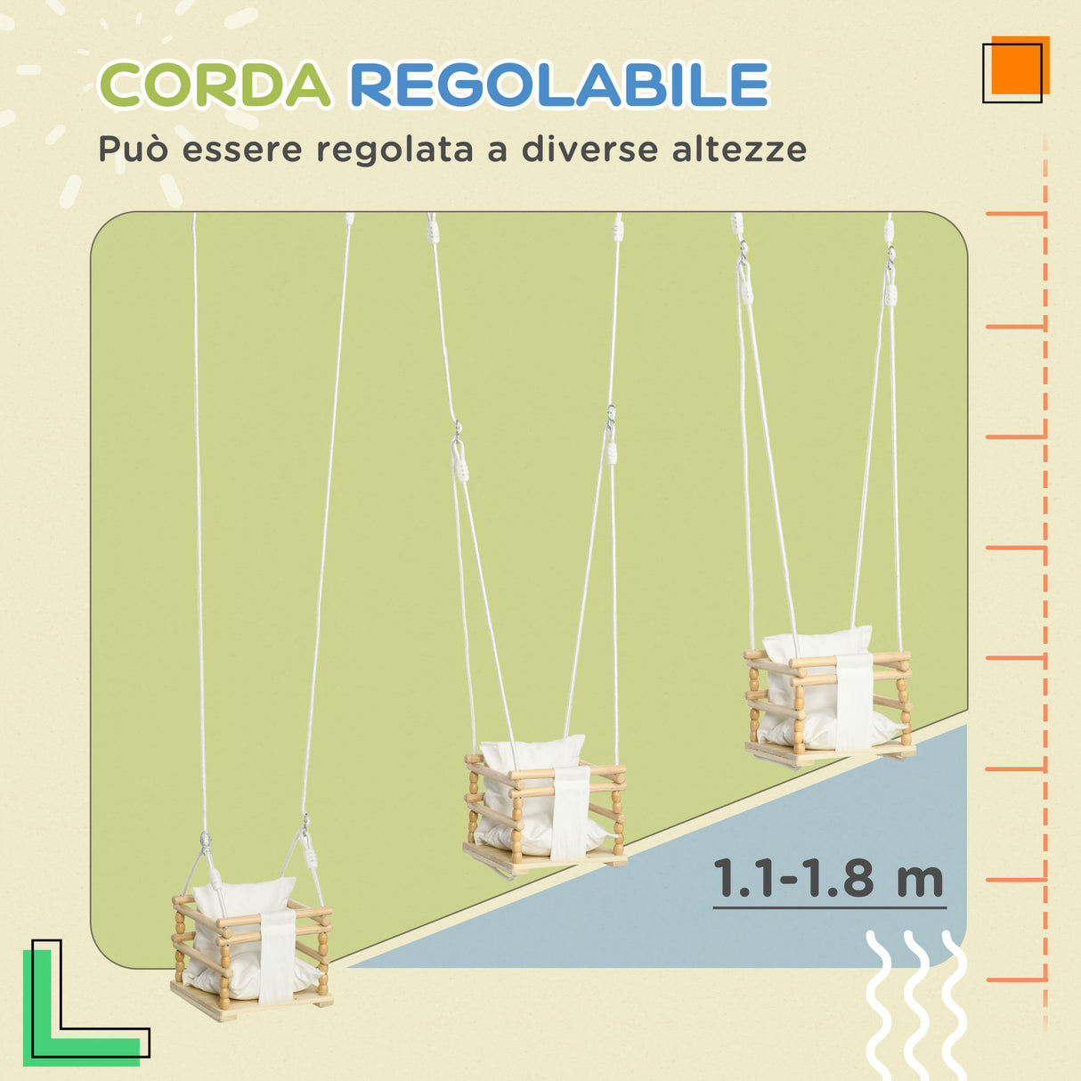 easycomfort easycomfort altalena per bambini 9 36 mesi in legno e cotone con corda regolabile e cuscino 30x30x110 180 cm