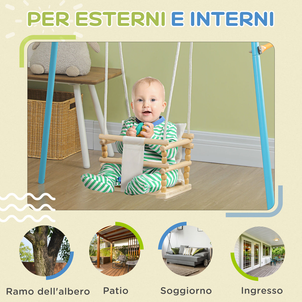 easycomfort easycomfort altalena per bambini 9 36 mesi in legno e cotone con corda regolabile e cuscino 30x30x110 180 cm