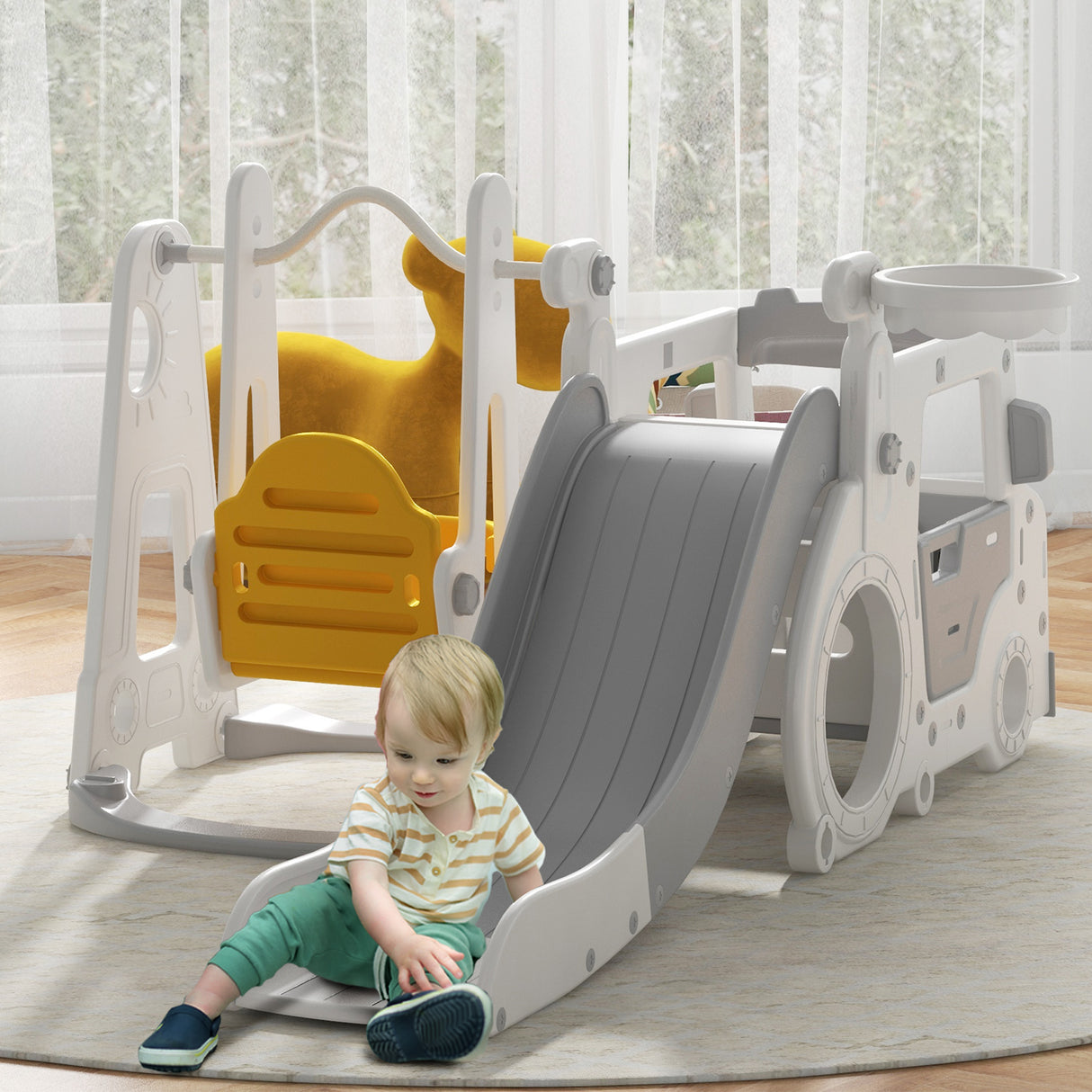 easycomfort easycomfort set scivolo per bambini 18 48 mesi con altalena macchinina e canestro 201x151x87 5cm bianco