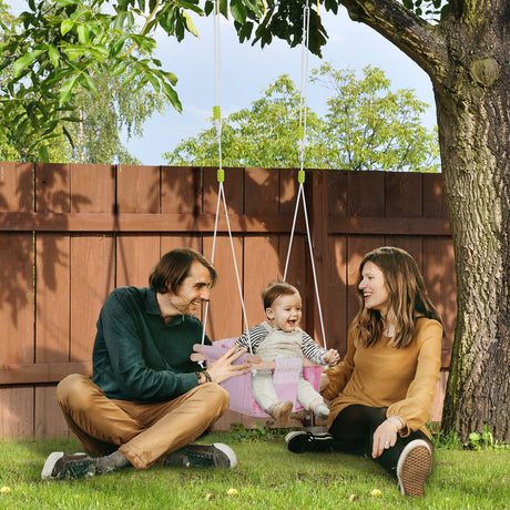 easycomfort easycomfort seggiolino altalena per bambini in tessuto e legno con cuscino 40x40x180cm rosa